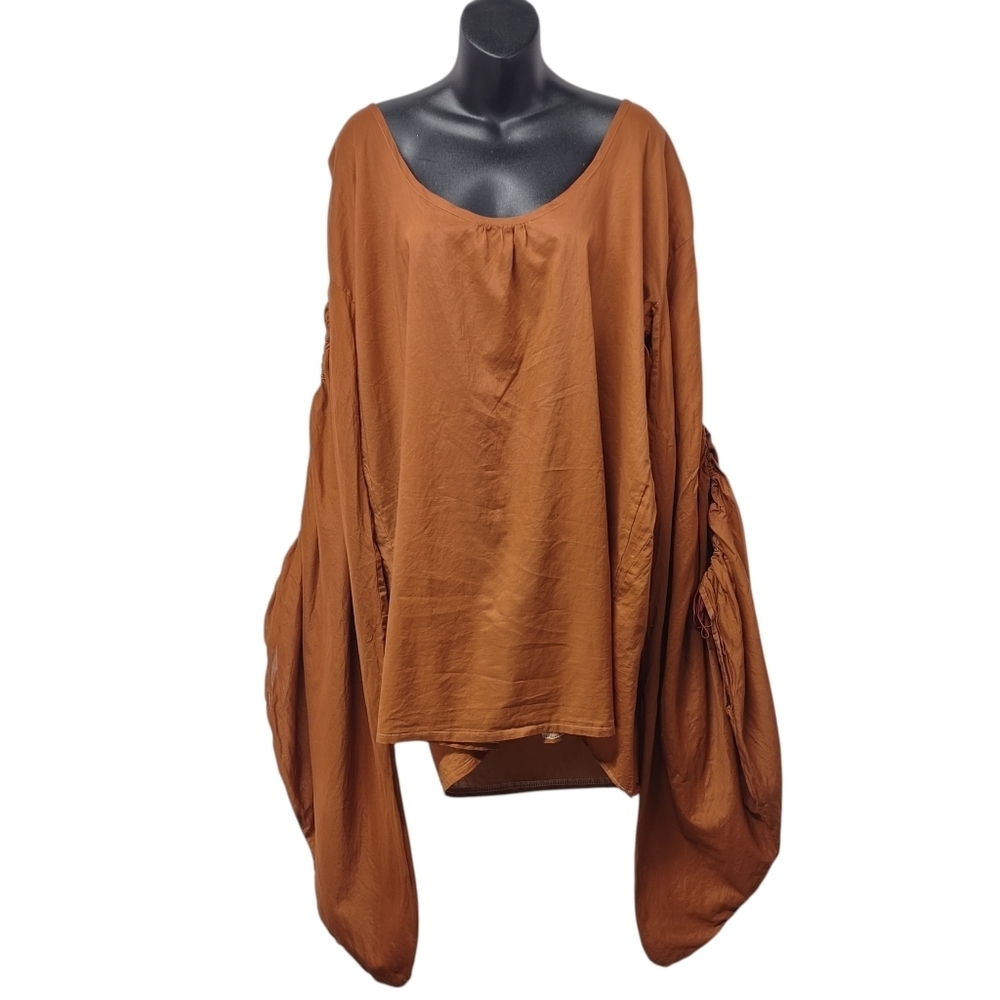 Four Winds Womens Rust Orange Linen Boho Oversized Top Dolman Sleeves One Size